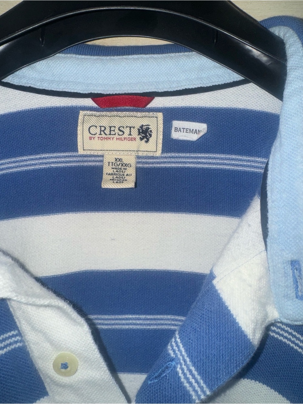 Crest by Tommy Hilfiger XXL Blue White Striped Polo Shirt 2008 Y2K Mens